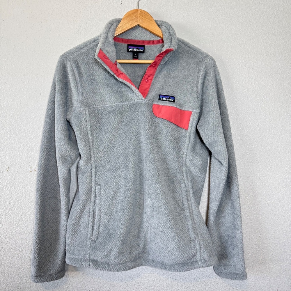 Patagonia‎ Re-Tool Fleece 1/4 Snap-T Pullover Gray Aurea Pink Trim Medium